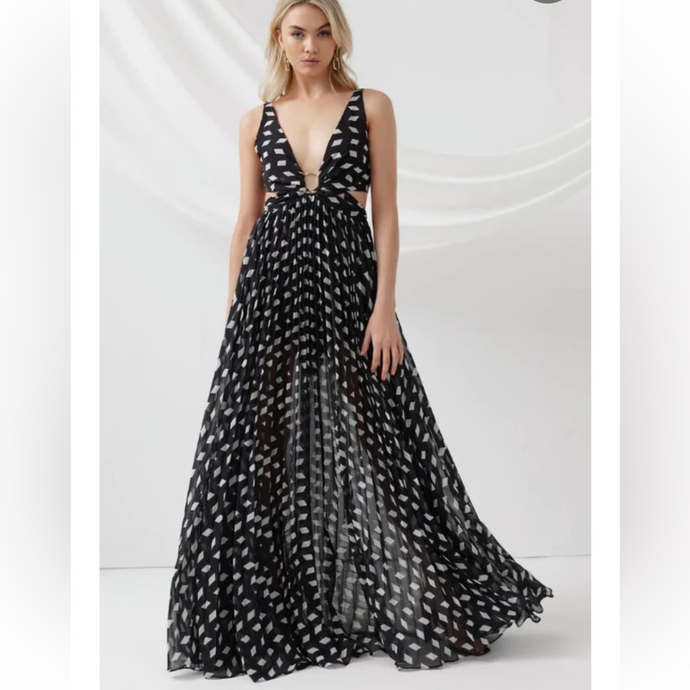 Lexi Printed Black & White Elegant Party Evening Maxi Back Tie Nicola Dress 8/10